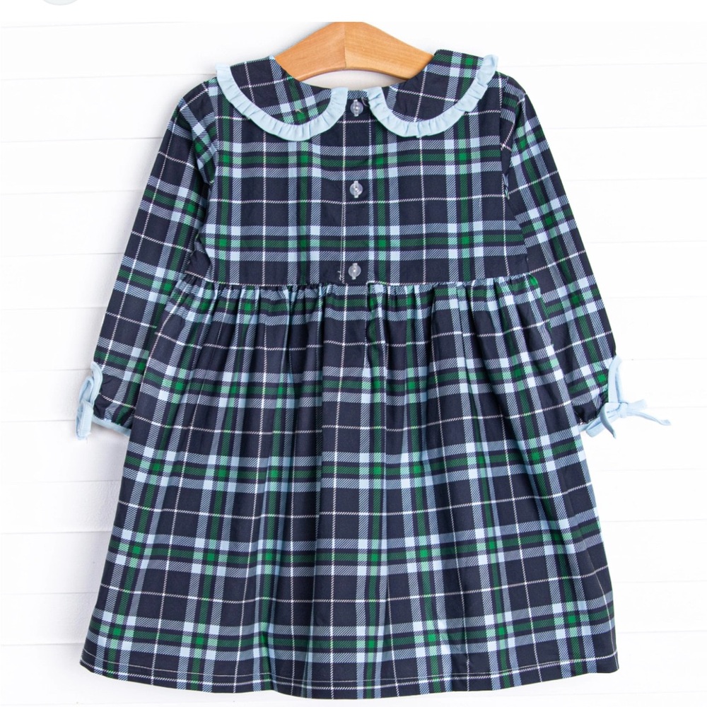 NWOT Stichy Fish Campbell Long Sleeve Dress, Navy Plaid